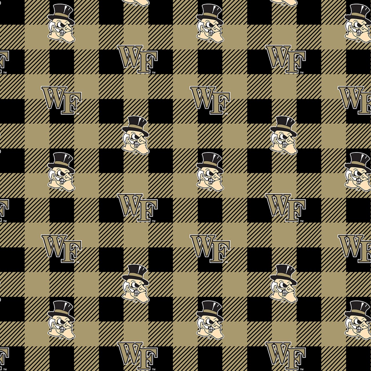 Sykel Enterprises-Wake Forest University Fleece Fabric-Wake Forest Demon Deacons Buffalo Plaid Fleece Blanket Fabric-Sold by the yard